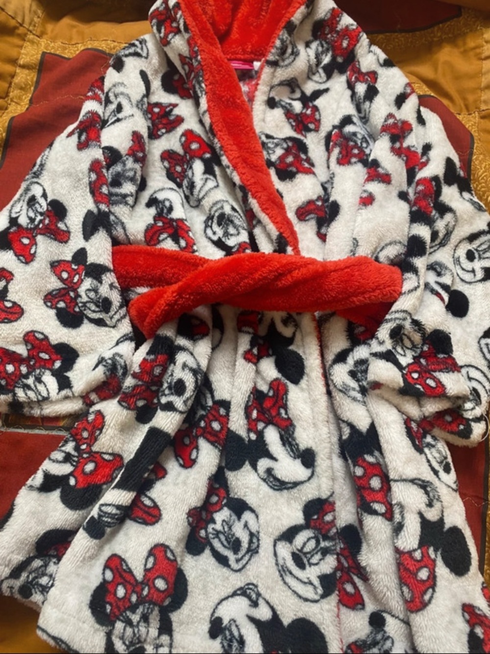 Disney Minnie Mouse Plush Robe in Red, White & Black